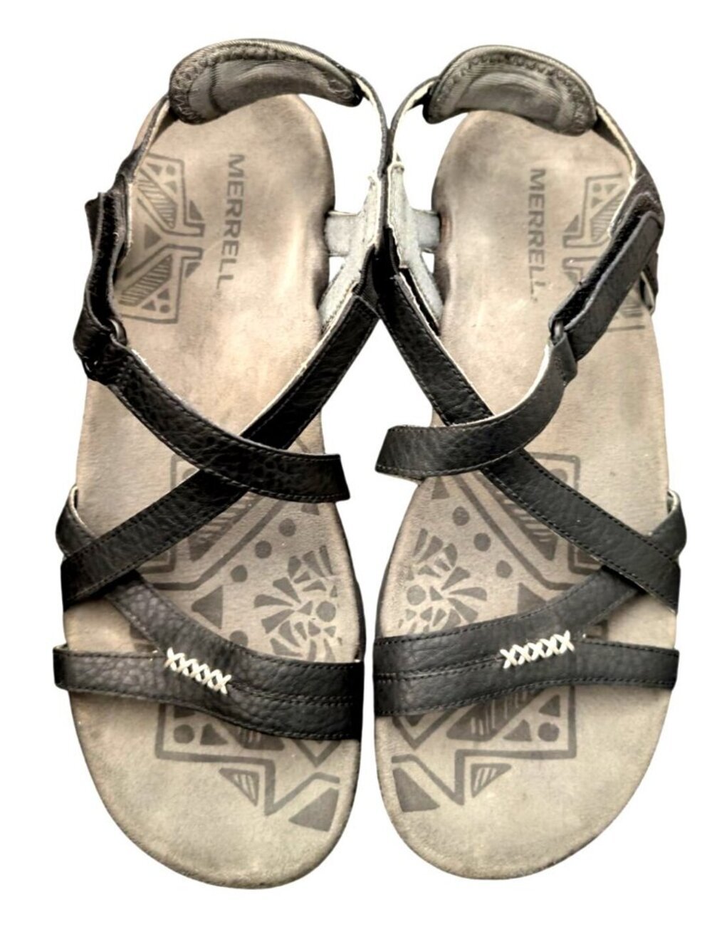Merrell Black Leather Strappy Slingback Sandals Womens 9 Air Cushion Paloma
